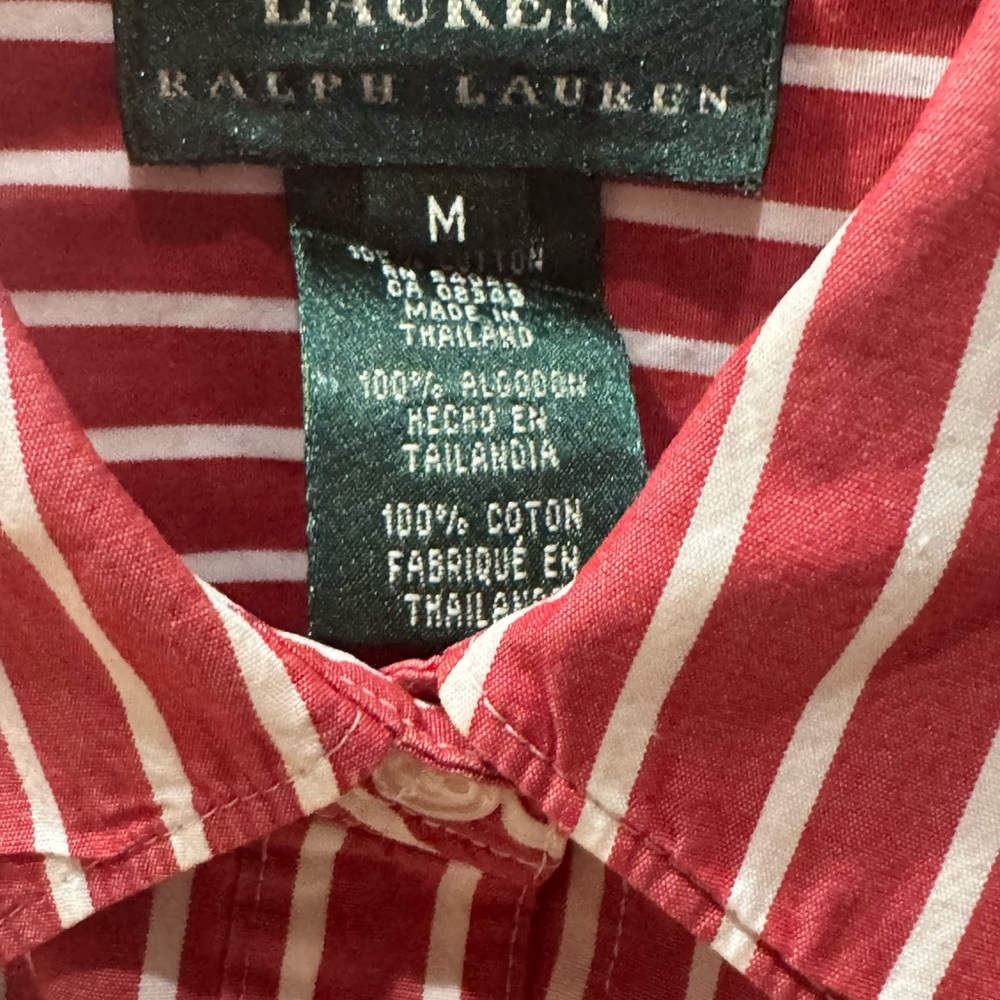 Lauren by Ralph Lauren Striped Button Down Shirt in Red and White - Picture 2 of 4